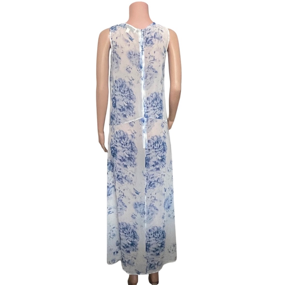 Keepsake Blue White Watercolor Floral Sheer Maxi Dress Sleeveless Small - Picture 11 of 12